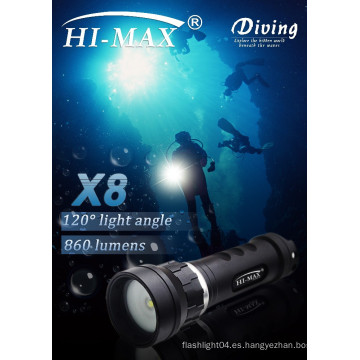 Hi-Max CREE XM-L2 U2 LED 860 lumen 120 grados ángulo de haz de luz subacuática bajo el agua para la grabación de vídeo